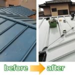 トタン屋根カバー工法（重ね葺き）before＆after。三晃式トタン屋根をニック金属N455へ