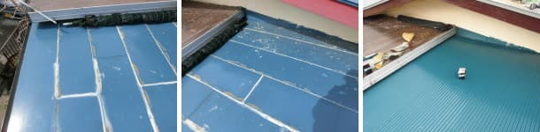 玄関金属屋根の雨漏り修理