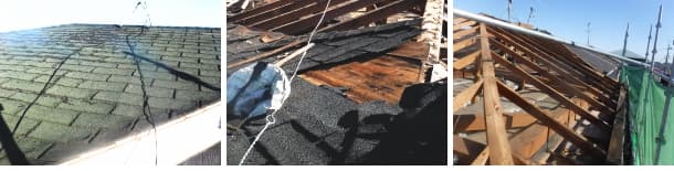 アスファルトシングル屋根の野地板が腐ってカバー工法できなかった例