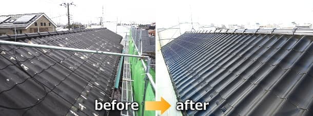 世田谷区でのセキスイ瓦Uの屋根塗装工事before＆after写真