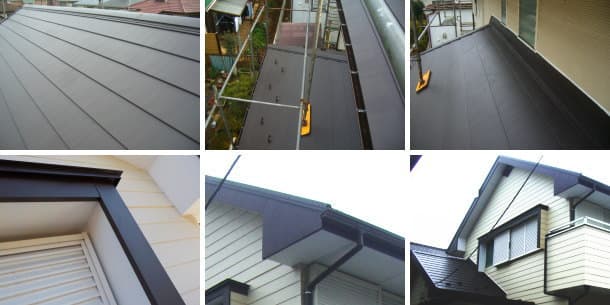 ガルバリウム鋼板の横暖ルーフ屋根葺き替え完成写真と破風板板金包み工事