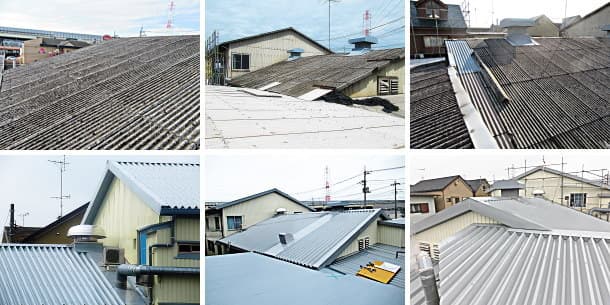 横浜市の工場スレート屋根カバー工法、折半屋根ルーフデッキ600で重ね葺き