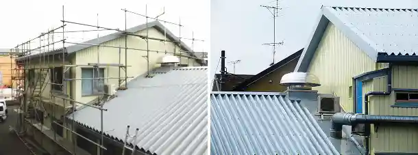 工場の小波スレート屋根カバー工法