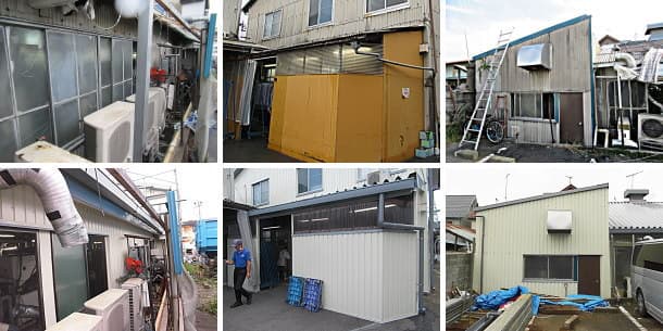 横浜市の工場の外壁関連工事。サッシ、入り口、裏口取り換え工事