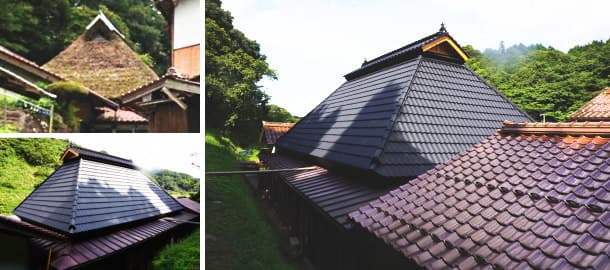 茅葺屋根への金属屋根カバー工法（重ね葺き）工事