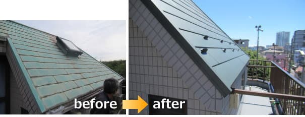 ビルのコロニアル屋根葺き替えと外壁塗装