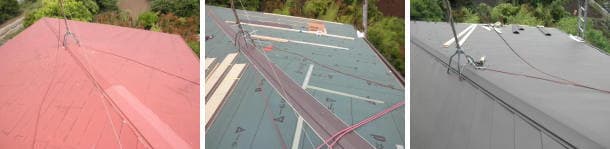 スレートのコロニアル屋根からガルバリウム鋼板（ヒランビー）への葺き替え工事