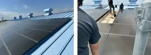 工場屋根のソーラーパネル撤去