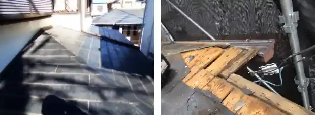 雨漏りで腐った屋根軒先の広小舞