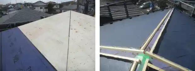 方形屋根をガルバリウムに葺き替え