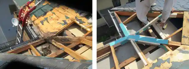雨漏りで下地と屋根の骨組みまで腐っていた
