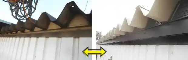 折板屋根の軒先面戸取り換え