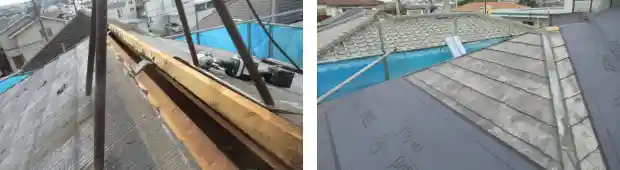 セキスイハイム屋根に防水シート貼る