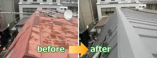 台風被害を受けた目黒区の金属屋根の葺き替え