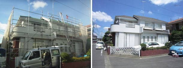 屋根葺き替えと外壁を塗装した家の全体写真