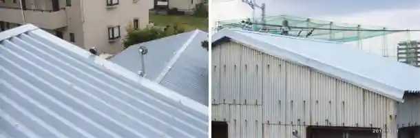工場の小波スレートにサンルーフカバーでの重ね葺き施工