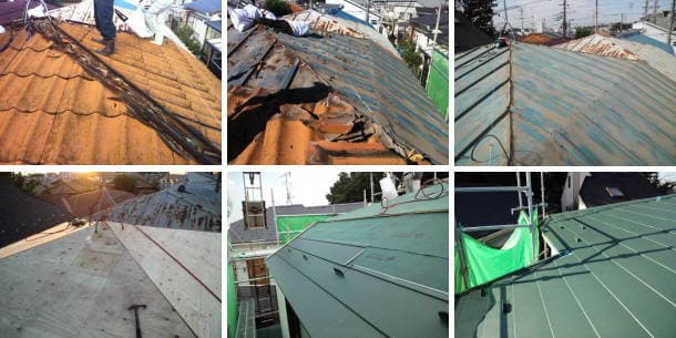 スレート屋根の葺き替え工事工程写真