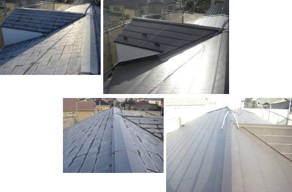 変色したスレート屋根への屋根工事写真