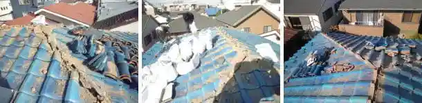 瓦屋根の棟部修理
