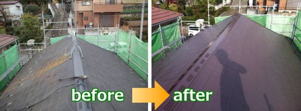 コロニアル屋根塗装のbefore＆after写真（東京都町田市）