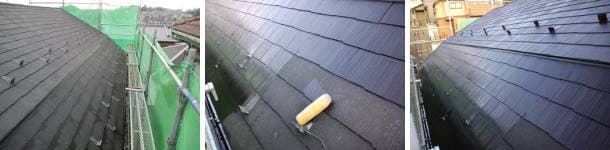サーモアイシーラーを塗装中のコロニアル屋根