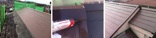 遮熱塗料を塗装中のコロニアル屋根