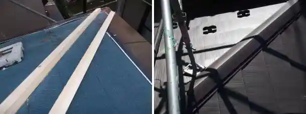 カラーベスト屋根に横暖ルーフでカバー工法中の写真