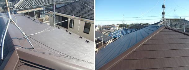カラーベストにガルバリウム鋼板の横暖ルーフへ屋根工事写真
