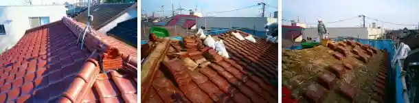 瓦屋根葺き替えのための瓦降ろし