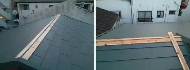 ガルバリウム鋼板屋根の棟部施工