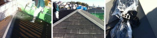 カラーベスト屋根を塗装する前に高圧洗浄で汚れを落としています