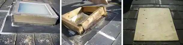雨漏りする天窓撤去と埋め戻し