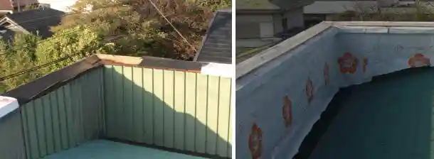 外から見ると屋根が隠れるように張り巡らされたパラペット