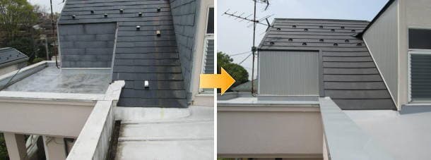 屋根と壁の張り替え、陸屋根防水工事完成写真