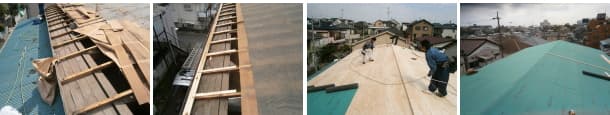 トタン屋根の下地修理と防水シート施工