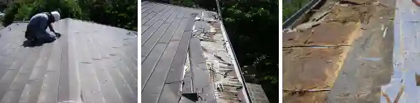 トタン屋根にカバー工法した横葺き金属屋根が腐って剥がれ飛んだ