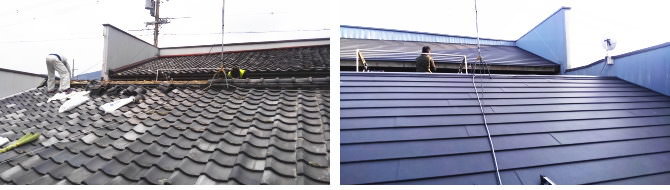 和歌山県橋本市での瓦からガルバリウム鋼板への屋根葺き替え例